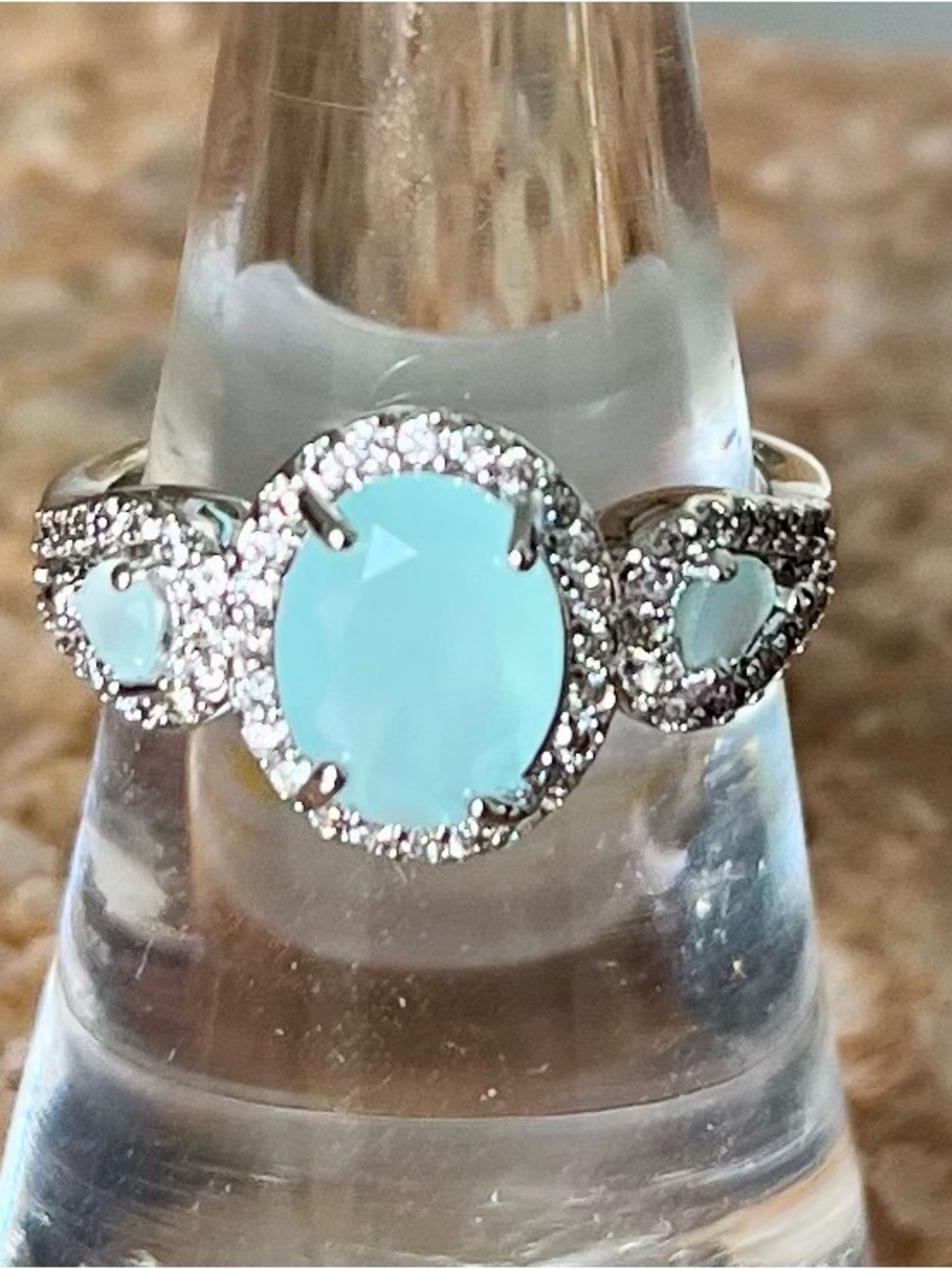 Bomb Party RETRO RBP2143 Light Jade on Rhodium Ring HTF